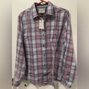 Flag & Anthem Plaid Men's Button Up Long Sleeve Shirt Pink Navy White Medium NWT